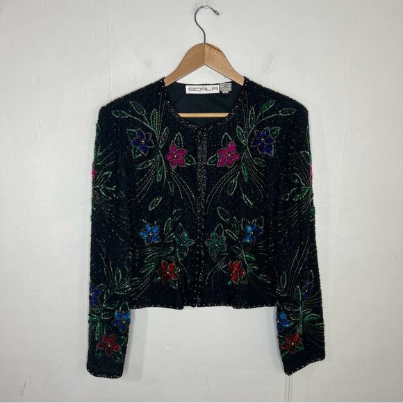 Scala Jackets & Blazers - Vintage Scala Silk Beaded Sequin Floral Jacket Size Large NWT